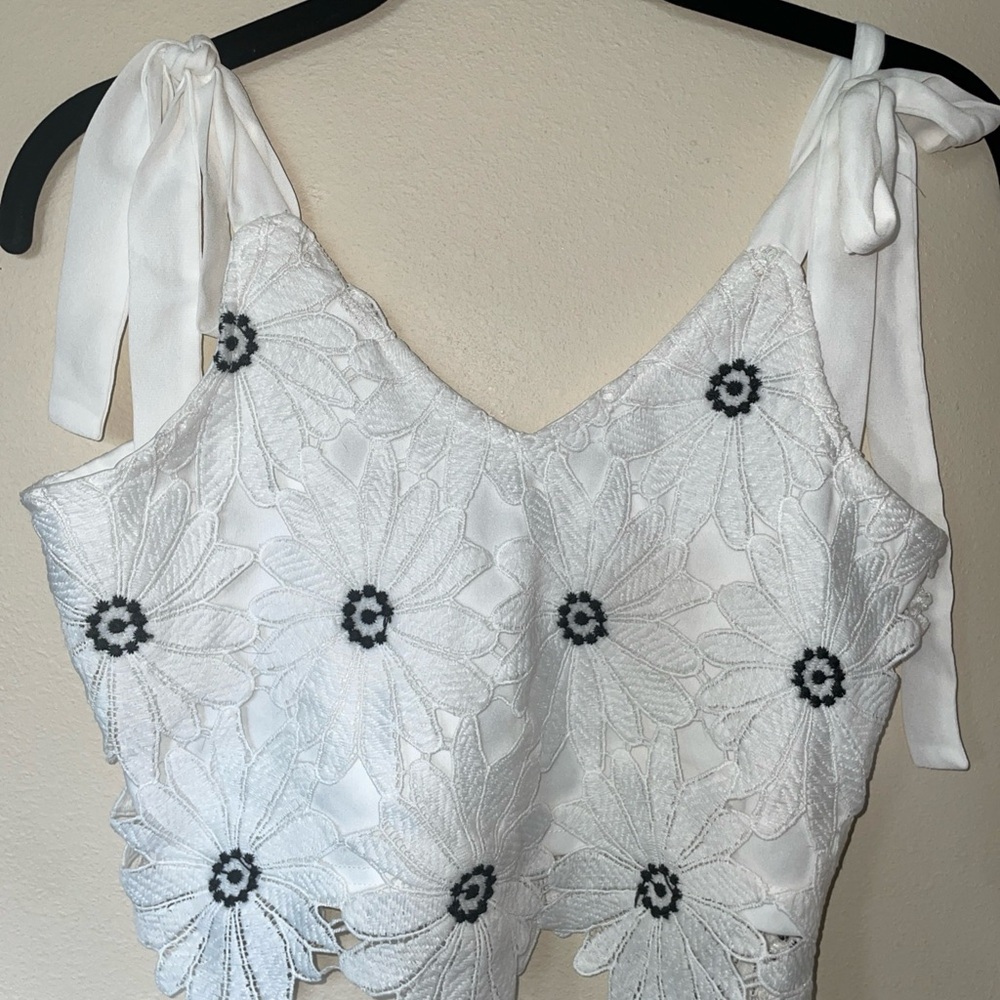 Francesca’s White Floral Embroidered Crop Top